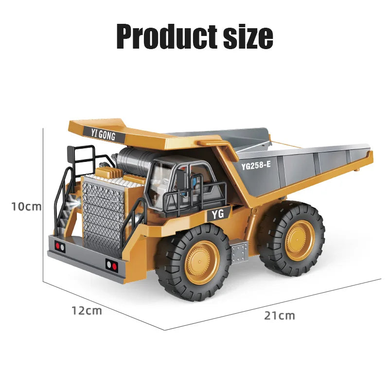 1:24 Scale 9CH RC Alloy Dump Truck - Remote Control Engineering Vehicle, Heavy Excavator and Forklift Toy for Boys