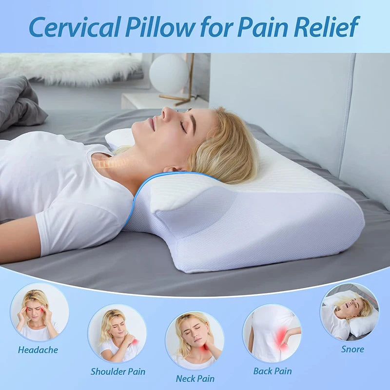 1pc Memory Foam Cervical Pillow - 2-in-1 Ergonomic Contour Orthopedic Neck Pillow for Pain Relief and Support