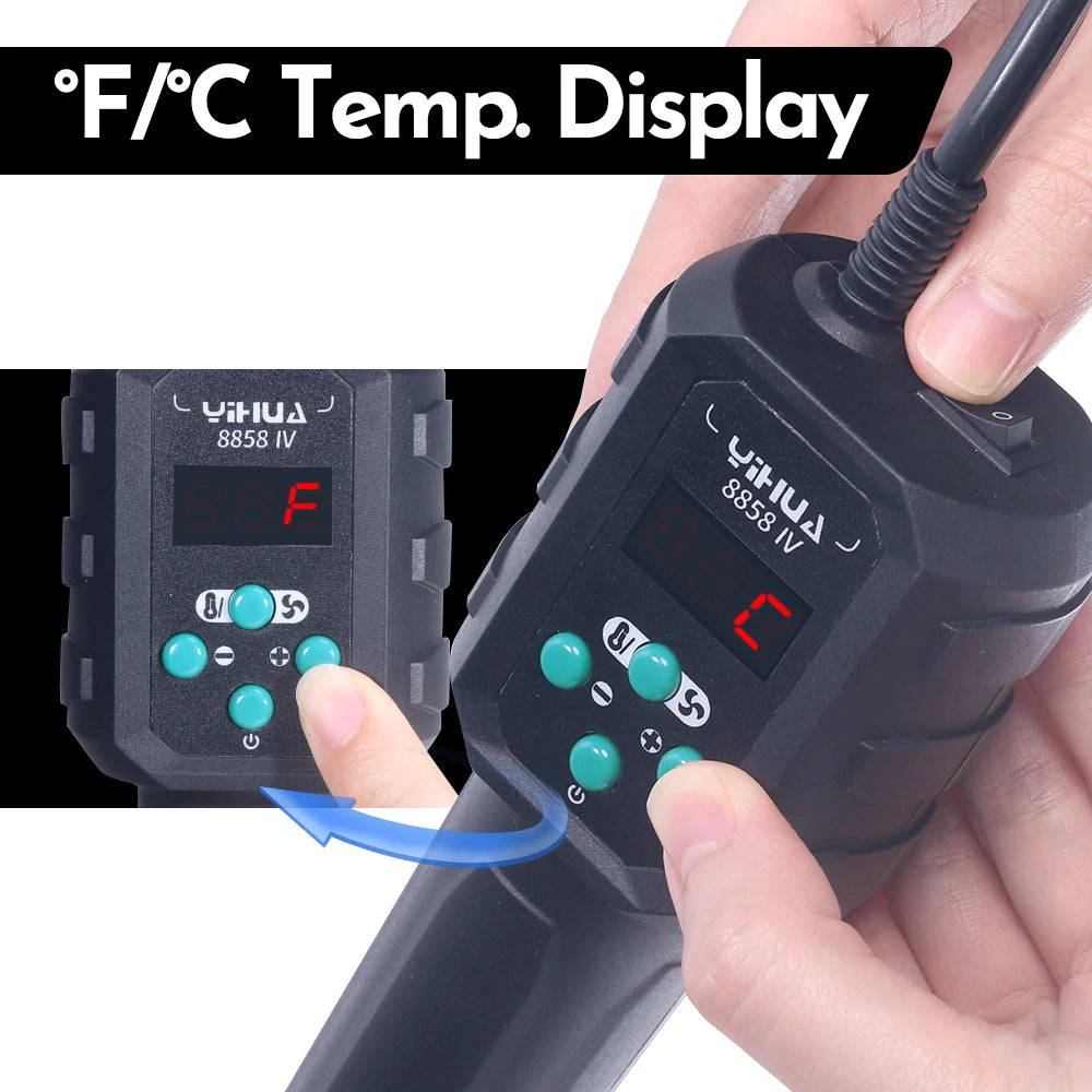 YIHUA Micro Hot Air Gun 8858IV: 700W Soldering Rework Station with LCD Digital Heat Gun - BGA IC Soldering Tools, Temperature Adjustable