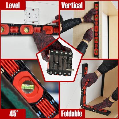 Foldable Magnetic Level Tool: Precise Protractor Mini Spirit Leveler for Construction and Woodworking Measurement - Angle Finder Ruler