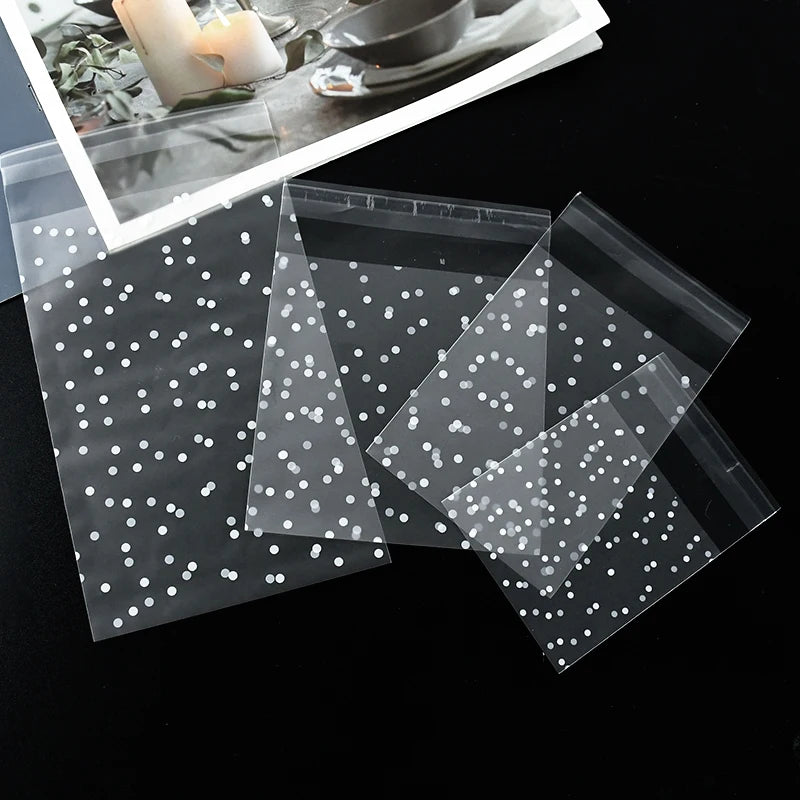 100pcs Transparent Polka Dot Cellophane Bags - DIY Self-Adhesive Candy Cookie Gift Packing Pouches - Perfect for Party Favors