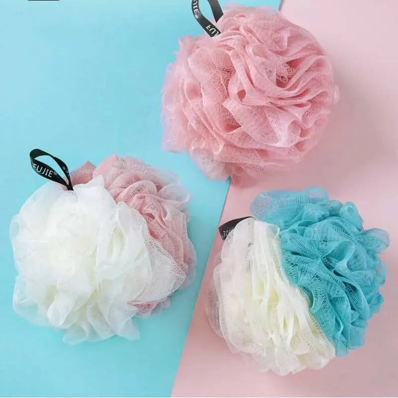 3 PCS Large Color Blocking Bath Balls: Soft Scrubbing Bubble Net PE Bath Flower - Two-Color Design for Luxurious Bathing Experience