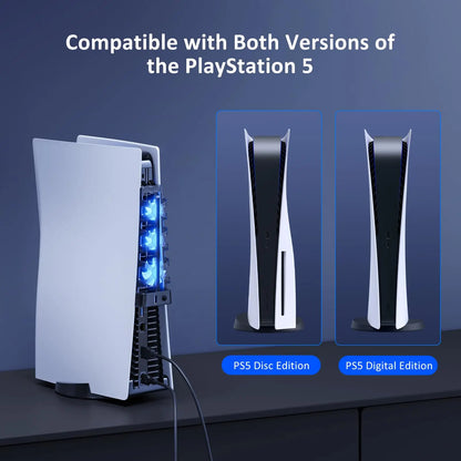 PS5 Cooling Fan with LED Light | Gaming Accessory Cooling System for Both Disc and Digital Editions