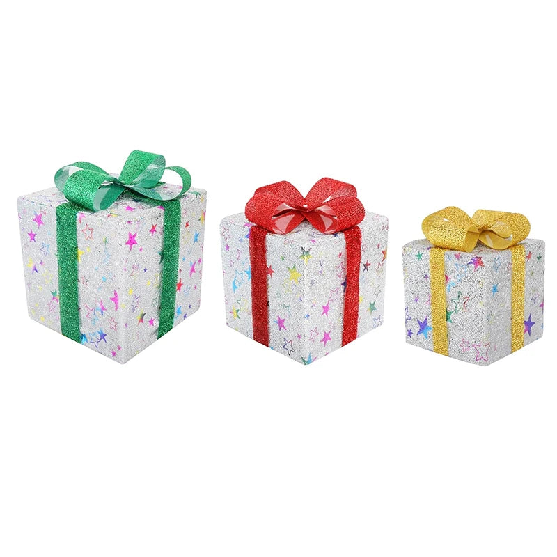 Set of 3 Lighted Christmas Gift Boxes with Remote Control - Smart Luxury Present Boxes for Indoor and Outdoor Decorations