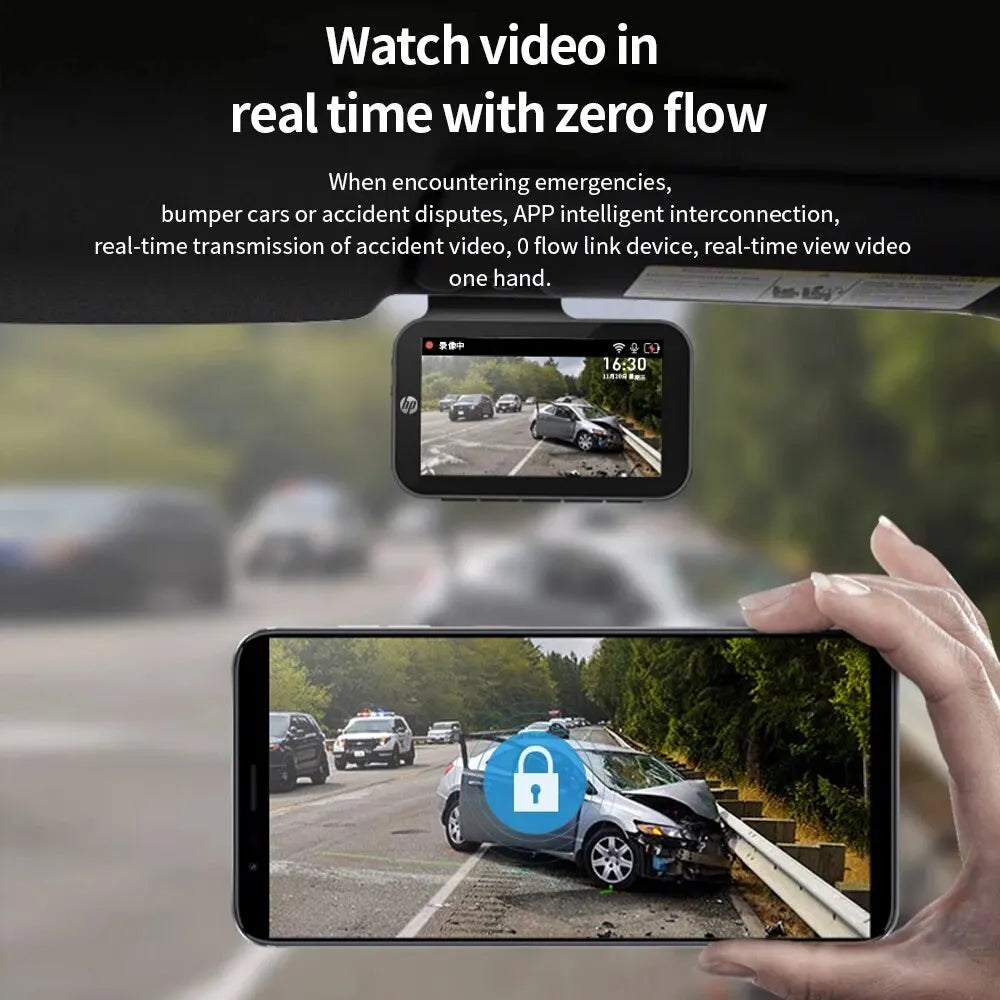 HP 2K Car Recorder – 1440P HD Camera, Night Vision, Parking Monitoring, WiFi DVR, Video Loop Recording