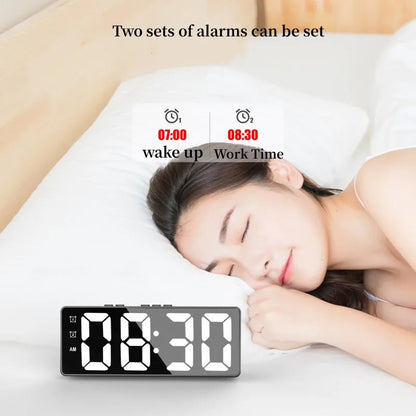 LED Alarm Clock - Electronic Student Digital Clock with Voice Control, Dual Snooze, 12/24H, Dual Alarms, Temperature, Mute Function