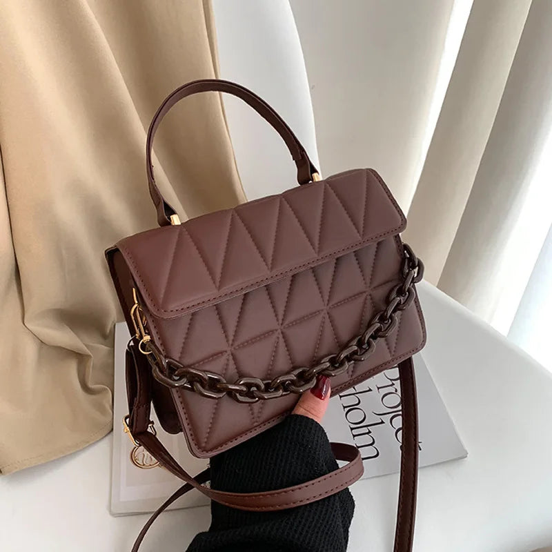 Solid Plaid Crossbody Bag for Women - Fashion Shoulder Bag with Chain Decoration, Daily Use Handbag