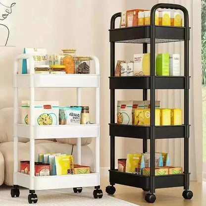 Bookshelf Storage Trolley - Mobile Kitchen Organizer Cart with Wheels, Multi-Layer Bathroom Shelves for Snacks and Household Items