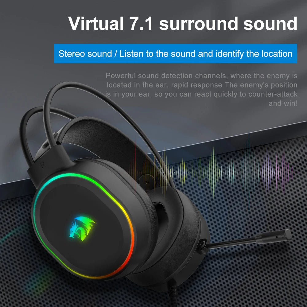 REDRAGON G588 RGB Gaming Headphones – 7.1 USB Surround Sound Computer Headset with Microphone for PC and Laptop