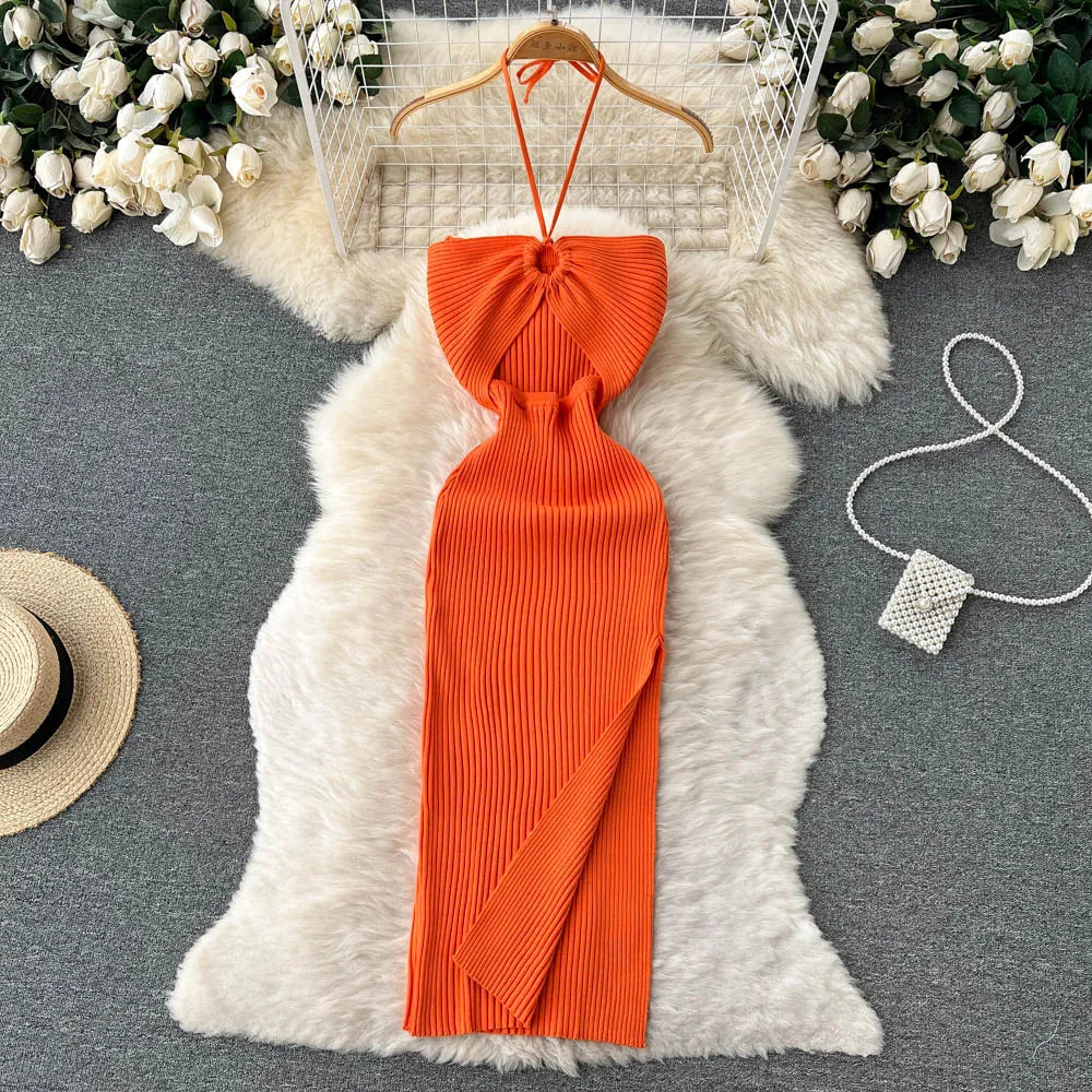 YuooMuoo Chic Fashion Sexy Split Knitted Summer Dress: Women's Slim Elastic Bodycon Party Dress - Streetwear Outfits