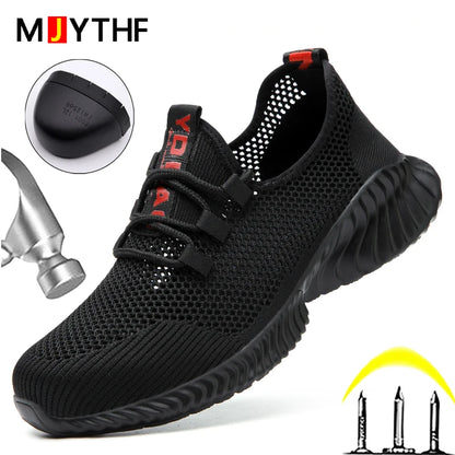 Breathable Summer Men’s Work Shoes – Lightweight Safety Sneakers with Steel Toe, Puncture-Proof Protective Boots