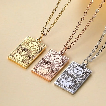 Dawapara Tarot Cards Necklace – Stainless Steel Wealth Amulet, Classic Major Arcana Divination Charm Jewelry for Women