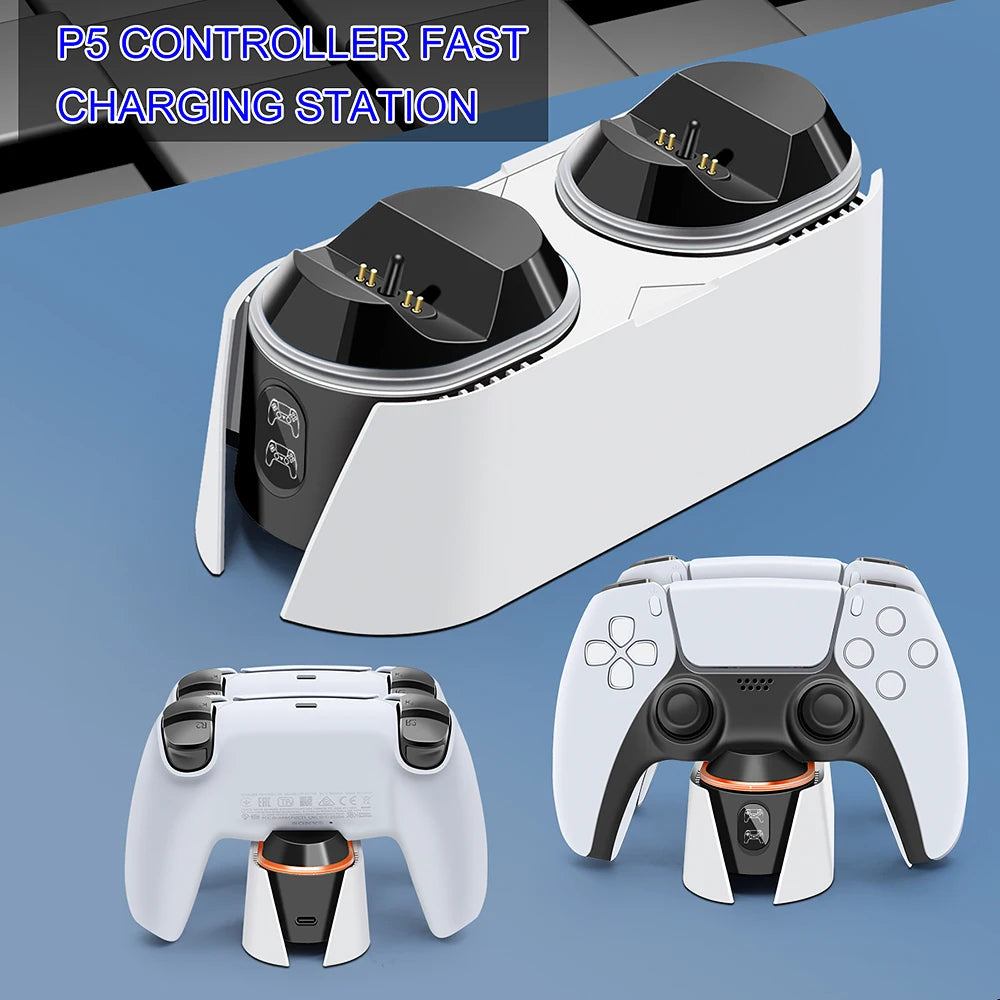 Dual Fast Charger for PS5 Wireless Controllers - USB Charging Dock with LED Stand for PlayStation 5 Gamepads