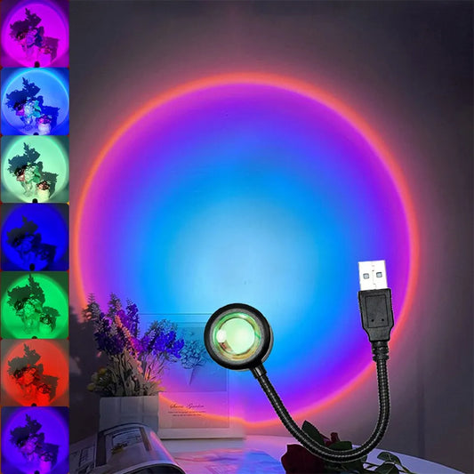 RGB Sunset Lamp Projection LED Night Light - Perfect for Photography, Selfies, Parties - Home Decor for Living Room and Bedroom