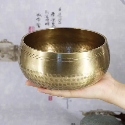 Nepal Handmade Tibetan Buddha Sound Bowl: Yoga Meditation Brass Chime Singing Bowl for Music Therapy and Chanting
