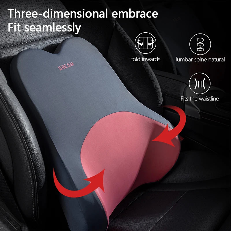 Universal Car Lumbar Support & Neck Pillow Set: Soft Memory Foam Cushion for Comfortable Driving - Back and Neck Support