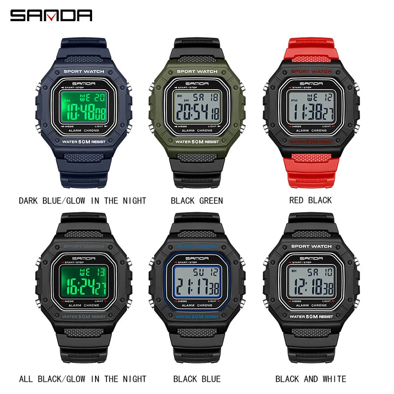 SANDA 2156 Fashion Men's Military Watch – Water Resistant Sport Watch with Big Dial, LED Digital Display, Stopwatch for Men