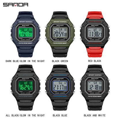 SANDA 2156 Fashion Men's Military Watch – Water Resistant Sport Watch with Big Dial, LED Digital Display, Stopwatch for Men