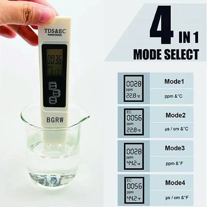 White Digital Water Quality Tester | TDS EC Meter, Range 0 to 9990, Multifunctional Purity Temperature PPM Tester