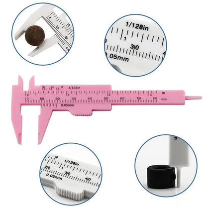 Rose Pink Double Scale Sliding Gauge 0-80mm - Permanent Makeup Tool for Tattoo Eyebrow and Lip Measuring