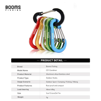 Booms Fishing CC1: 6Pcs Aluminum Alloy Carabiner Keychain - Outdoor Camping & Climbing Snap Clip Lock Buckle Hook