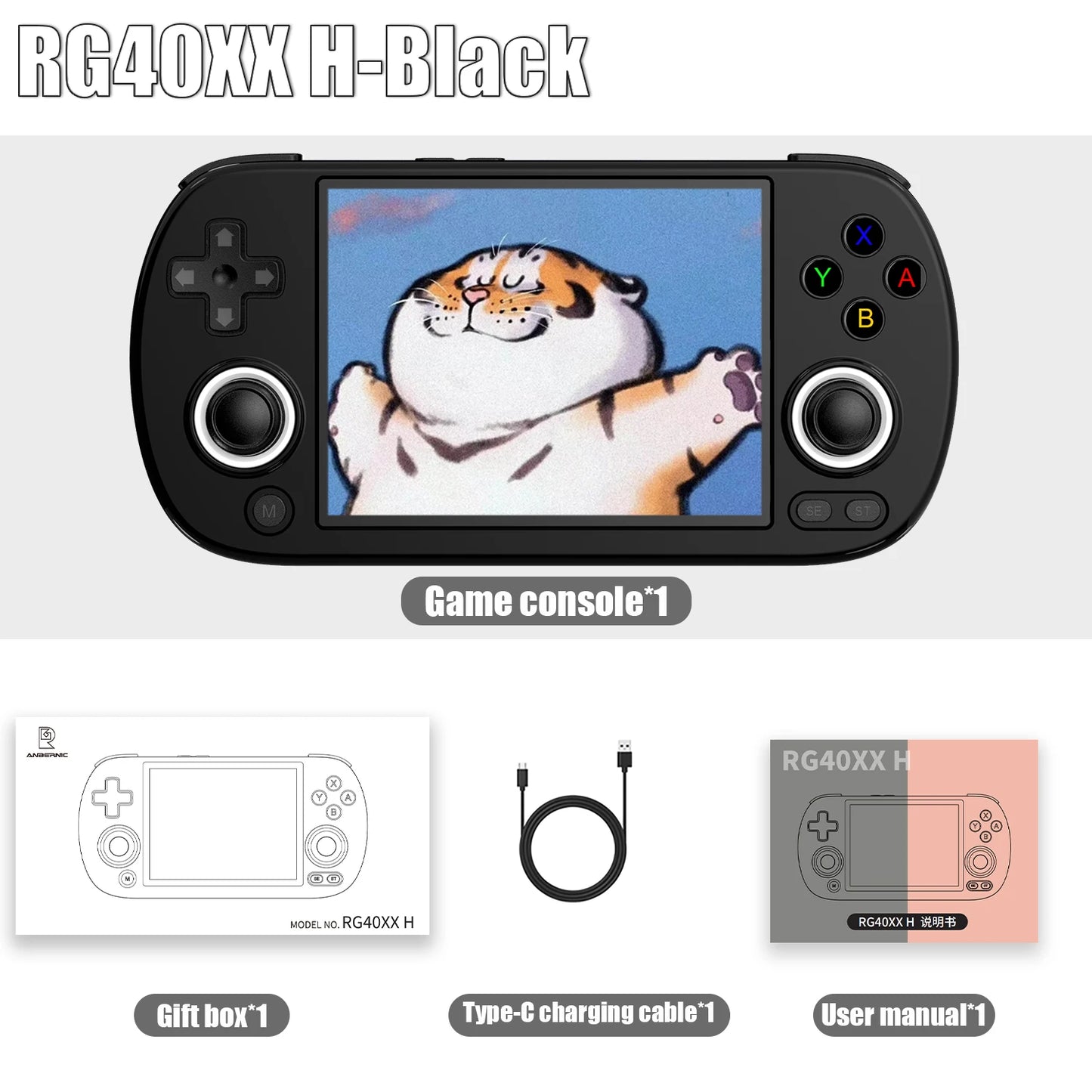 ANBERNIC RG40XX H Handheld Game Console - 4.0" 640x480 IPS Screen, 3200mAh, 64-Bit System with RGB Light, Preloaded with 5000+ Games