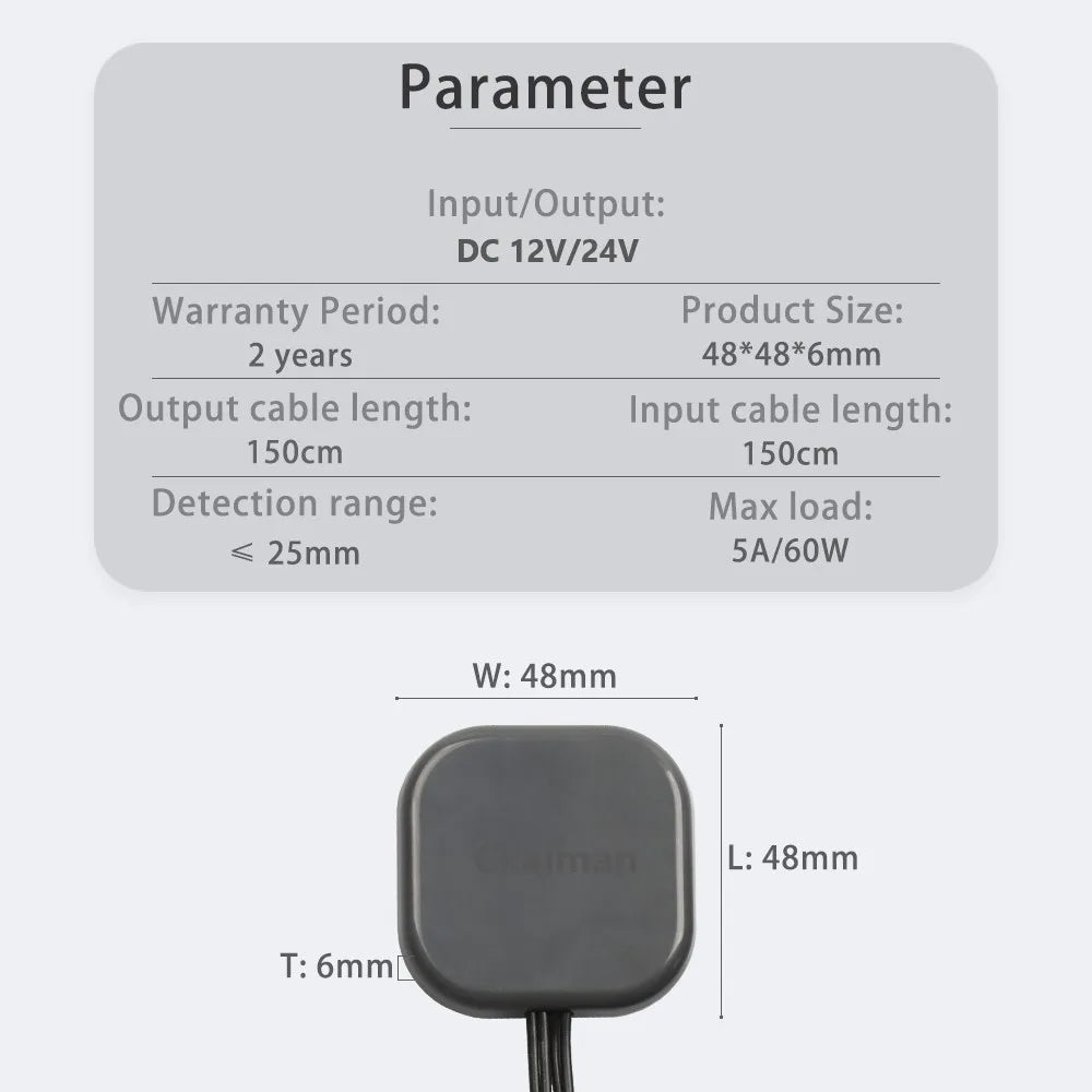 25mm Penetration LED Touch Sensor Switch | DC12V/24V 5A | Dimmable & Color Adjustable | Hidden Invisible Switch for Wooden Cabinets, Desks, and Furniture