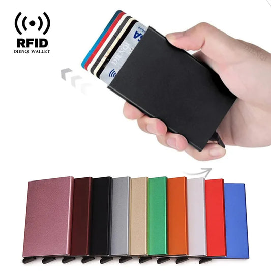 RFID Credit Card Holder Metal Slim Wallet for Men & Women, Pop-Up Minimalist Small Black Purse, Mini Wallet