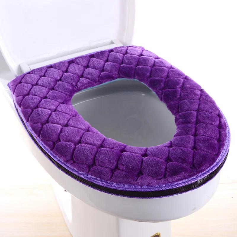 Plush Universal Toilet Seat Cover – Waterproof, Washable, and Decorative Bathroom Mat with Zipper