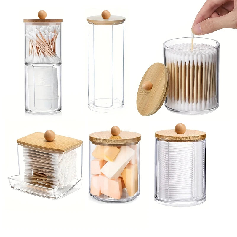 Clear Acrylic Qtip Holder Dispenser: Storage Box with Lid for Makeup and Bathroom Organization - Plastic Jar Canister for Storage