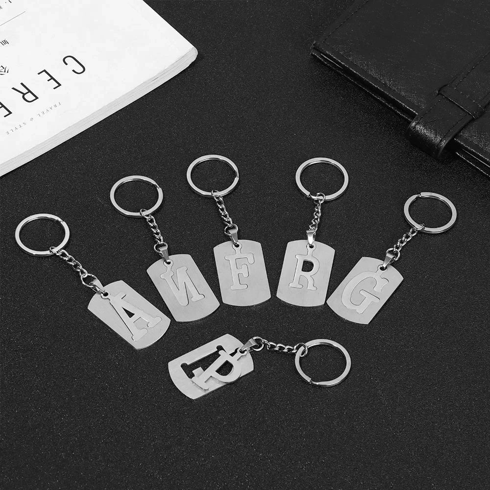 DIY Stainless Steel A-Z Letter Keychains - 26 Letters Charm Keychain for Men and Women, Ideal Couple Gift and Car Key Ring