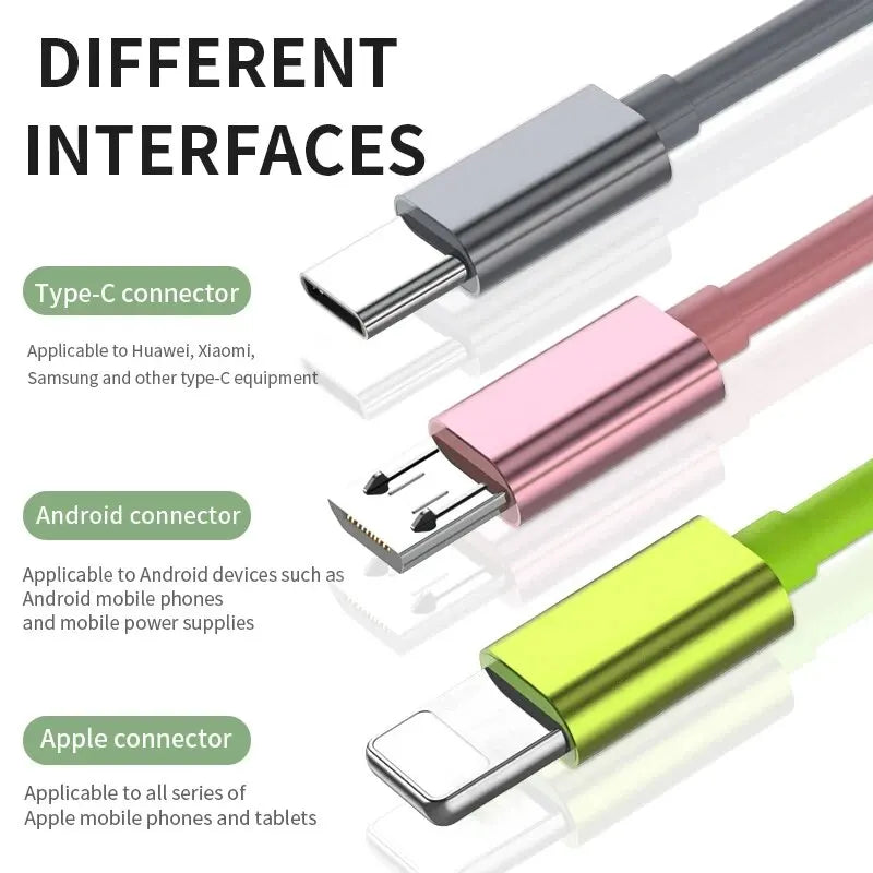 3-in-1 Telescopic USB Cable - Fast Charging for Apple, Type-C, and Android Phones