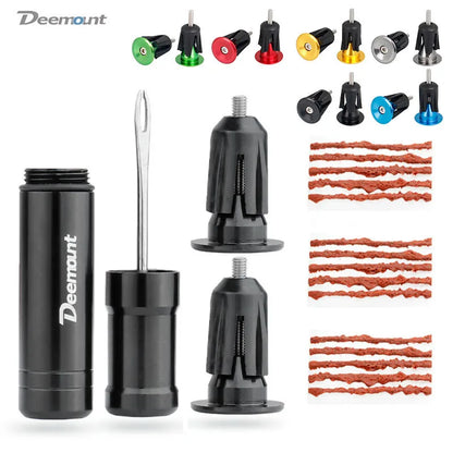 Deemount Bicycle Tubeless Tyre Repair Tool Set - Glue-Free Mountain Bike Puncture Repair Kit with Bar-End Hidden Drill