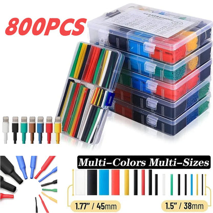 Colorful Insulated Heat Shrink Tubing Kit - 800/530/280/127pcs Heat Shrinkable Tubing Box for DIY - Waterproof and Durable