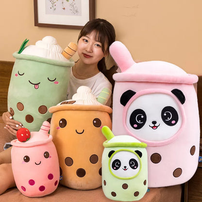 Adorable Cartoon Bubble Tea Plush Toy - Soft Stuffed Milk Tea Doll with Boba, Fruit Tea Cup, and Cushion - Perfect Kids Birthday Gift