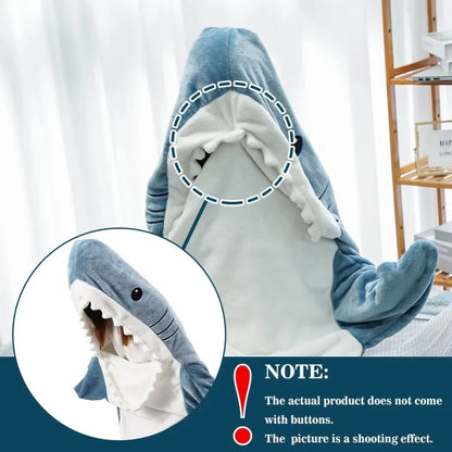 Shark Blanket Onesie for Adults - Cartoon Hooded Flannel Sleeping Bag, Warm Pajama Homewear, Funny Winter Blanket