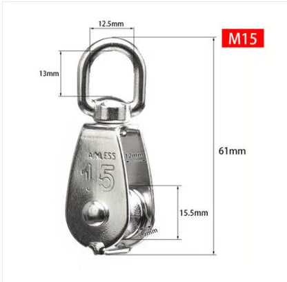 Premium Stainless Steel Pulley Set - M15/M20 M25 M32 M50 Single Wheel Swivel - Ideal for Lifting Rope Tasks - High-Quality Lifting Wheel Tools