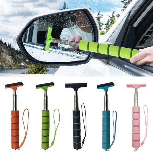 Stainless Steel Telescopic Car Rearview Mirror Wiper - Retractable Layered Brush Head for Window Wash Cleaning, Handheld Wiper