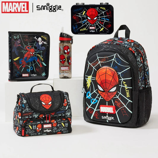 Smiggle Marvel Spider-Man Kids' School Bag Set - Includes Lunch Box, Pencil Case, Wallet, and Water Cup