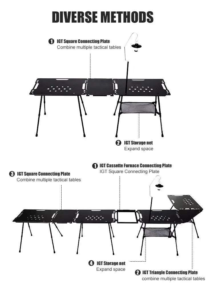 WESTTUNE Camping IGT Tactical Table - Lightweight Folding Aluminum Alloy Outdoor Table with Accessories, Adjustable & Multifunctional