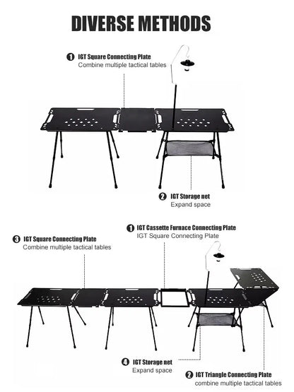 WESTTUNE Camping IGT Tactical Table - Lightweight Folding Aluminum Alloy Outdoor Table with Accessories, Adjustable & Multifunctional