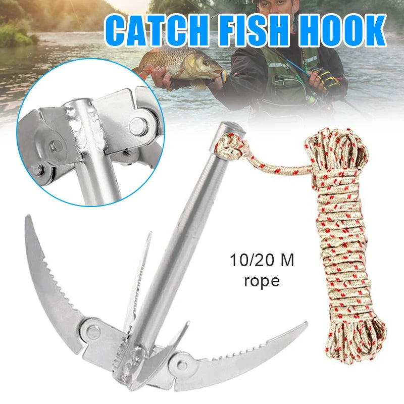 Outdoors Grappling Hook Survival Tool with Rope - Folding Boat Anchor, Sturdy and Durable for Canoes and Small Boats