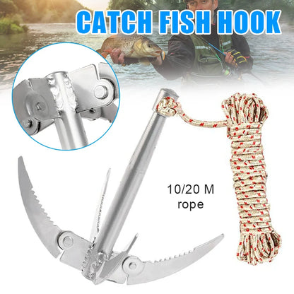 Outdoors Grappling Hook Survival Tool with Rope - Folding Boat Anchor, Sturdy and Durable for Canoes and Small Boats