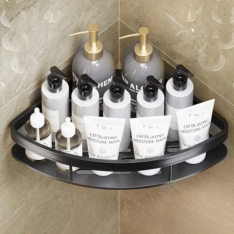 Aluminum Alloy Bathroom Shelf: No-Drilling Wall Mounted Storage Organizer for Kitchen and Shower - Bathroom Accessories