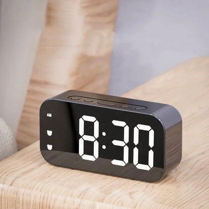 Voice Control LED Alarm Clock - Plug-In Electronic Digital Clock with Dual Alarms, Temperature Display, 12/24H Format, Brightness Adjustment