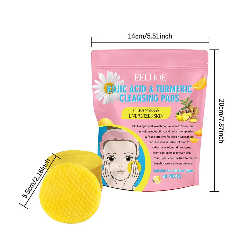 40/80/120/200PCS Turmeric and Kojic Acid Exfoliating Cleansing Pads - Fades Dark Spots and Exfoliates Skin