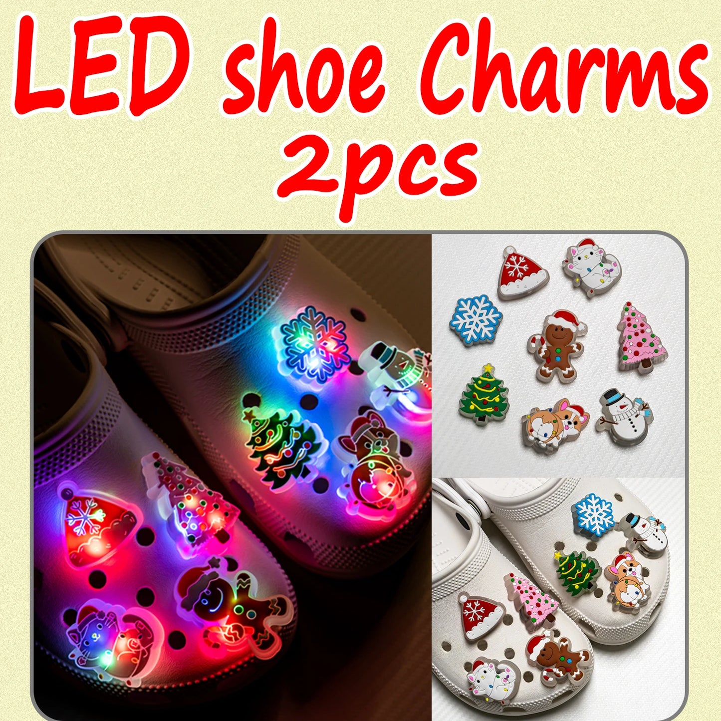 LED Christmas Shoe Charms - Luminous Decorations Featuring Santa Claus, Snowman, Gingerbread Man, Dog, and Cat for Clogs