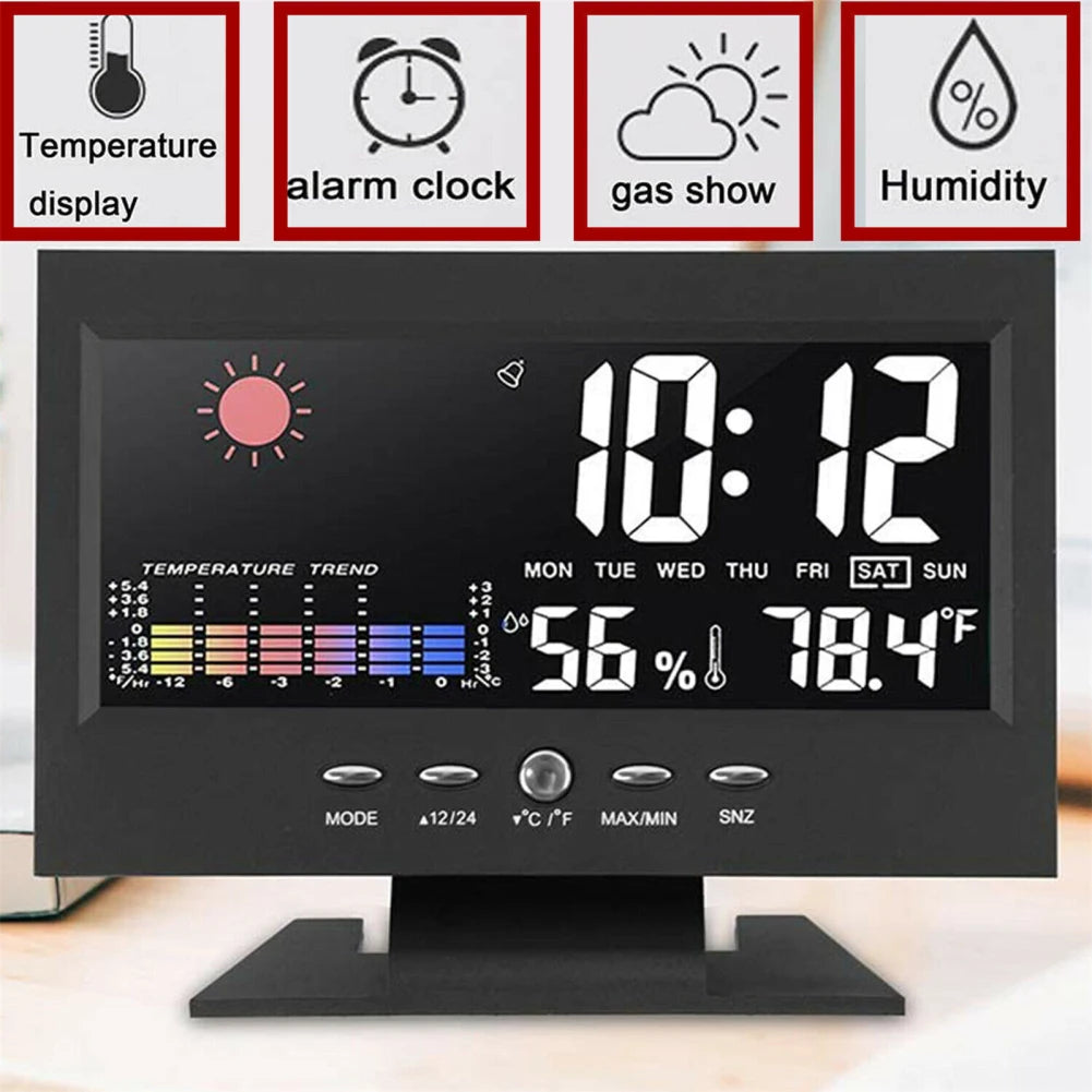 5 in 1 LED Digital Alarm Clock - Calendar, Weather Display, Thermometer, Humidity Monitor with Snooze Functions