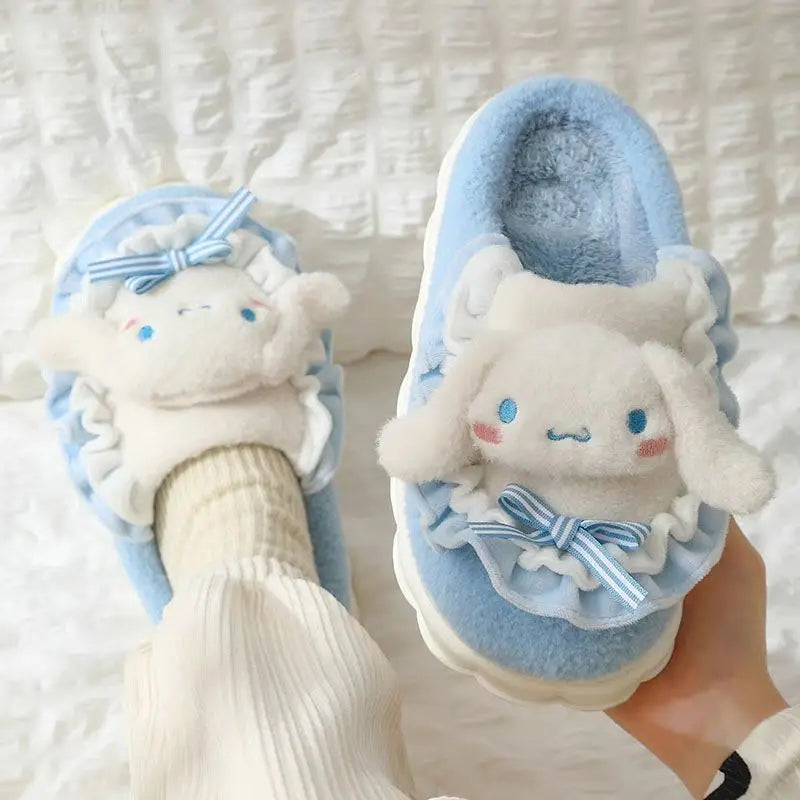 Sanrio Hello Kitty & Friends Plush Cotton Shoes - Kuromi, Cinnamoroll Kawaii Cartoon Slippers, Y2K Flat Shoes Gift