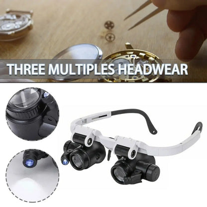 2X LED Watch Jeweler Repair Magnifier: Head-Mounted Adjustable Loupe Lens Glasses - 8X, 15X, 23X Magnification Headband Magnifying Head Eye